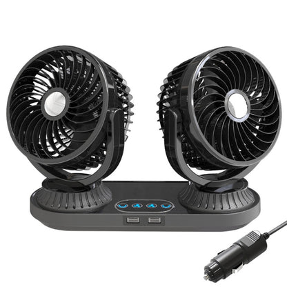 Dual-head oscillating vehicle fan with black base and car power plug