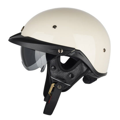 SOMAN motorcycle half helmet, white shell with clear visor and inner mirror shield