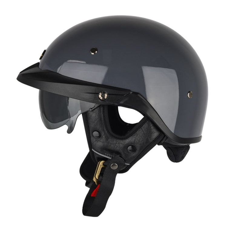 SOMAN motorcycle half helmet, dark gray shell with tinted visor and inner mirror shield