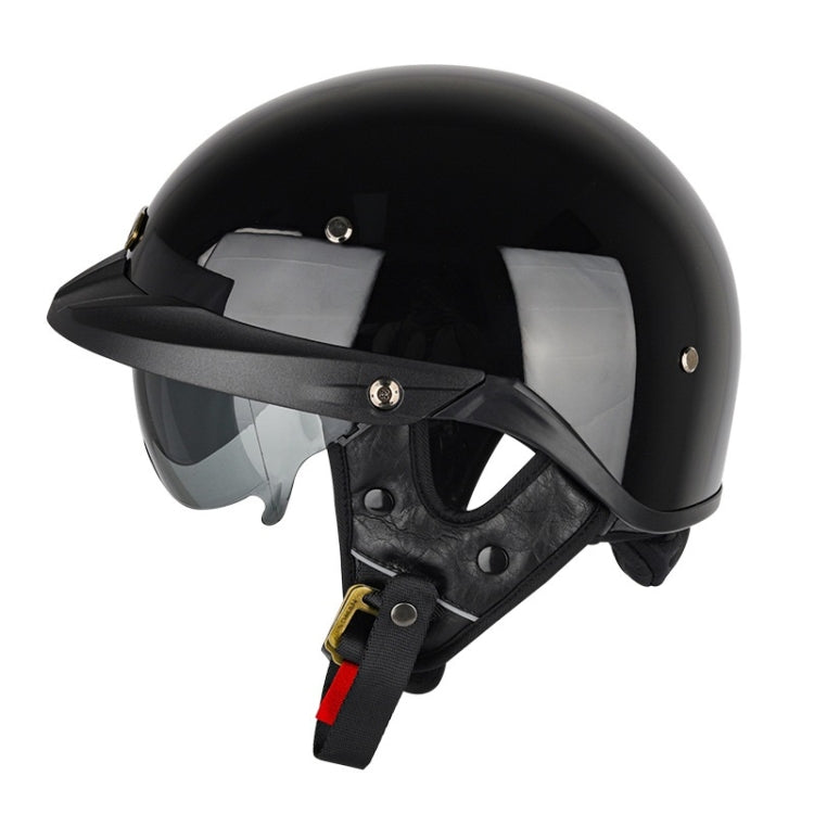 SOMAN motorcycle half helmet, matte black shell with dark visor and inner mirror shield