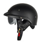 SOMAN motorcycle half helmet, matte black shell with dark visor and chin strap