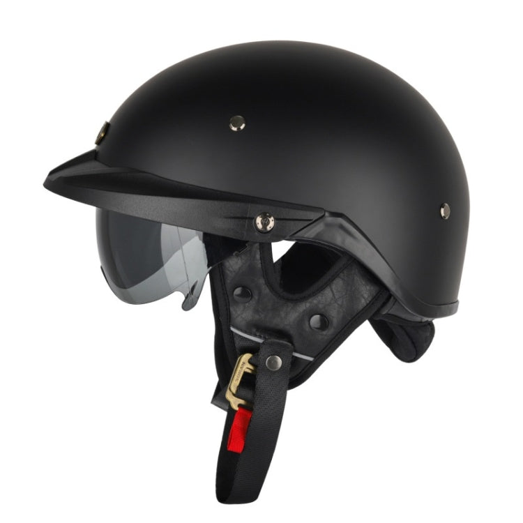 SOMAN motorcycle half helmet, matte black shell with dark visor and chin strap