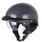 Ivory half-face motorcycle helmet with tinted visor and chin strap