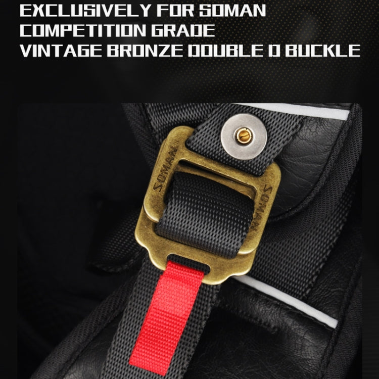 Motorcycle half helmet chin strap buckle with red strap detail, close-up
