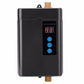 Black mini instant electric water heater with digital temperature display and blue control buttons