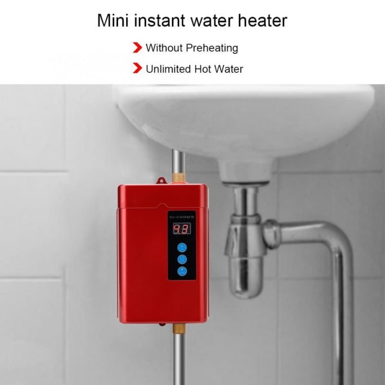 Red mini instant electric water heater unit with LED temperature display and control panel