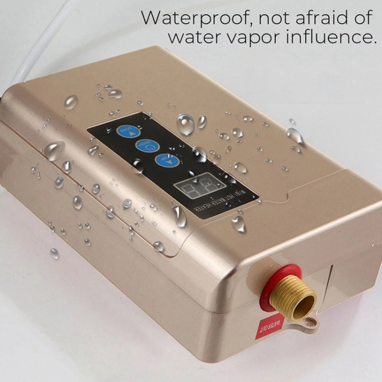 Beige mini instant electric water heater with control panel and water-splash protected housing