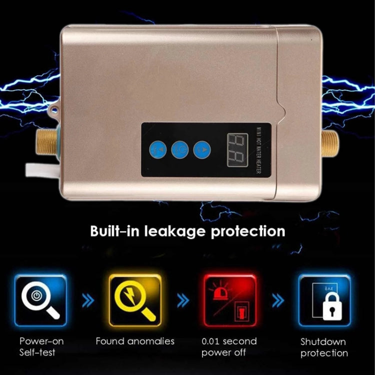 Champagne mini instant electric water heater with LED controls and temperature readout