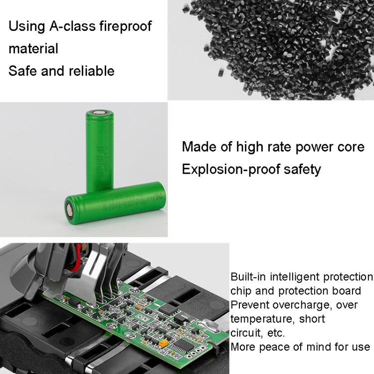 Vacuum battery pack base with visible circuit board and safety components, dark gray shell