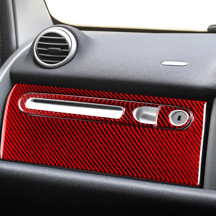 Right-hand drive glove box trim sticker set, red carbon fiber pattern with handle cutout