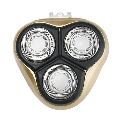 Triple-head electric razor replacement head with gold and black foil screens