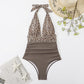 Summer One-piece Backless Lace-Up Ladies Swimsuit Floral-print Halter Bikini, S, M, L, XL