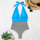 Summer One-piece Backless Lace-Up Ladies Swimsuit Floral-print Halter Bikini, S, M, L, XL
