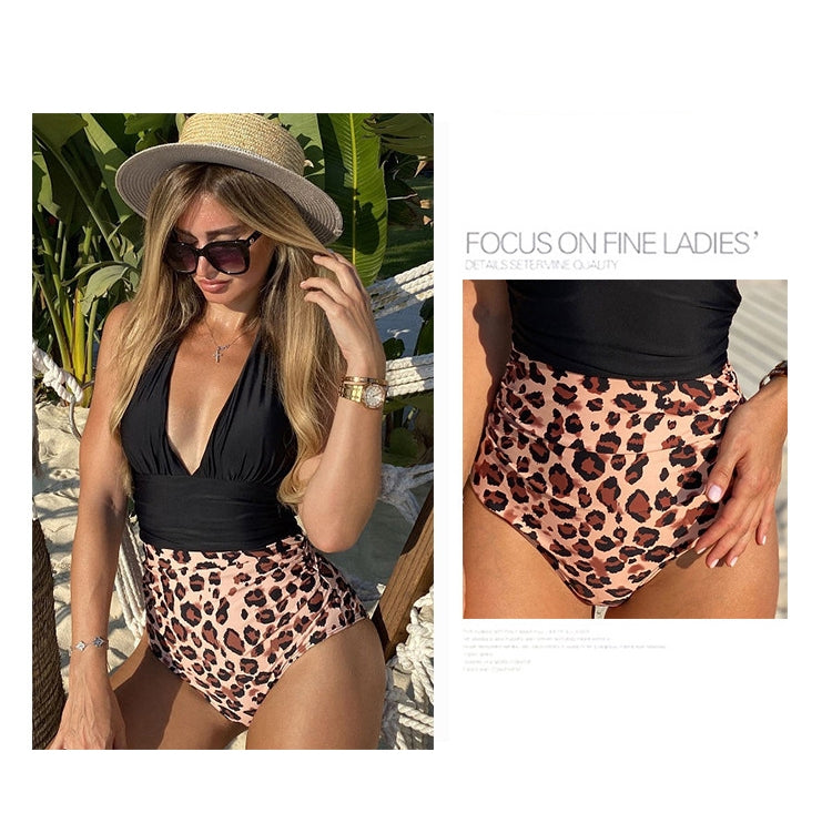 Summer One-piece Backless Lace-Up Ladies Swimsuit Floral-print Halter Bikini, S, M, L, XL