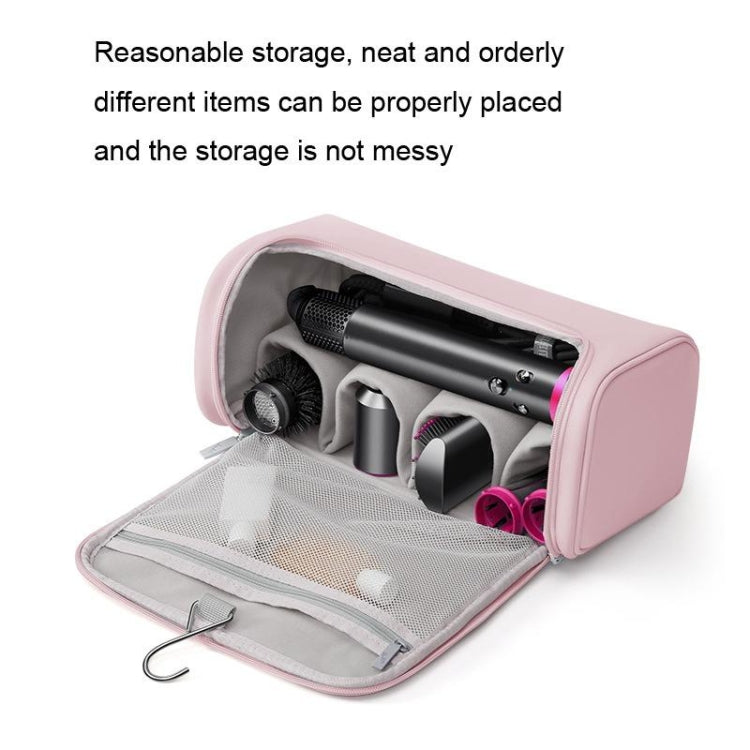 Pink zip organizer storage bag with mesh divider and compartments for hair tools