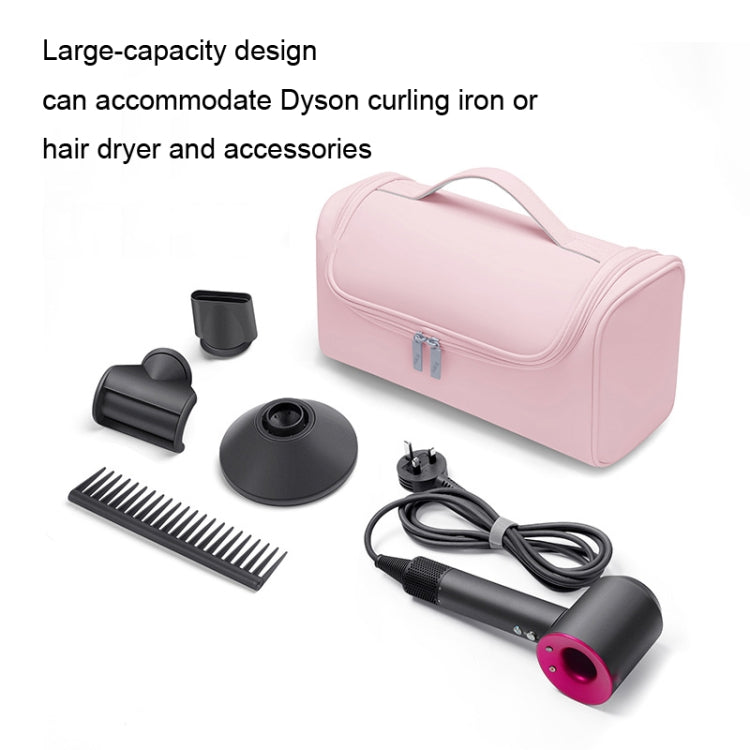 Pink large-capacity hair tool storage bag with zip closure and accessories inside