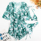 Leaf-print Waist Lace-up Three-Piece Bikini Set Long-sleeved Beach Sun Protection Swimsuit, S, M, L, XL