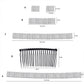 Hair pin comb headband sizing guide with five rows labeled A–E