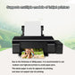 Waterproof inkjet photo paper sheet in printer tray with glossy white finish