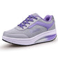 Gray and purple lace-up women's sports sneaker with chunky white platform sole