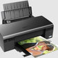 Inkjet printer feeding glossy photo paper with a color photo print