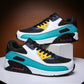 Men's air-cushion sports sneakers, white/teal with yellow laces, lace-up, side air pod