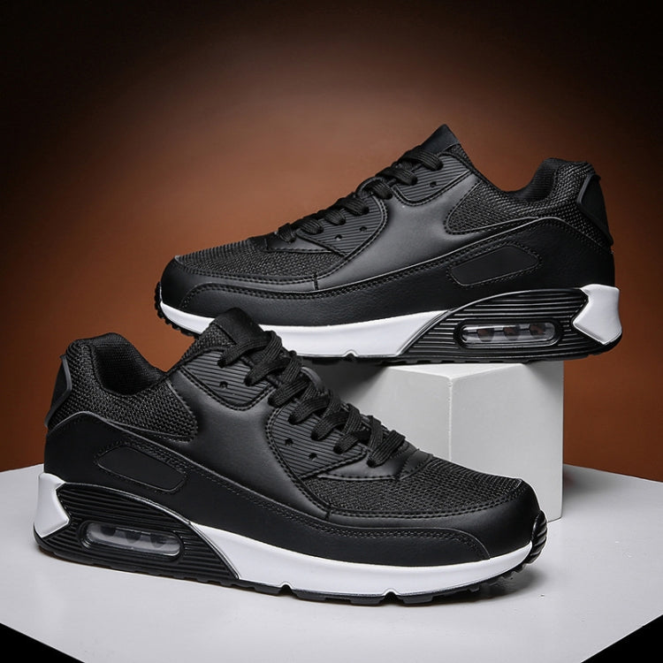 Men's air-cushion sports sneakers, black lace-up pair, side air cushion detail