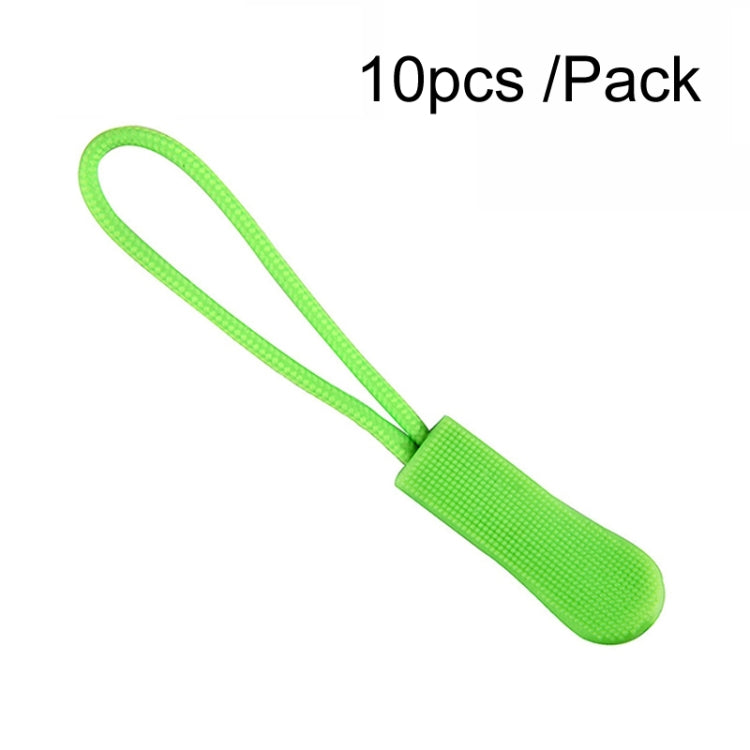 Fluorescent green TPU zipper cord puller with looped strap and textured plastic tip