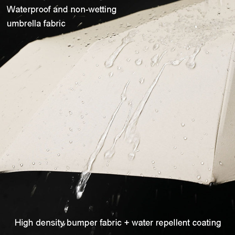 Beige automatic umbrella canopy with water droplets, waterproof fabric texture
