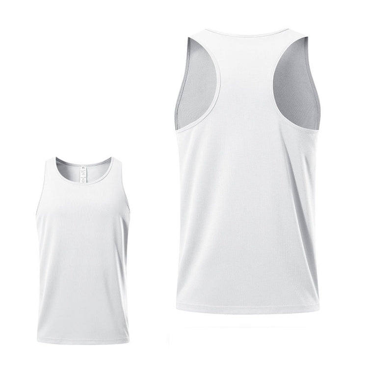 White H-shape racerback sports vest with gray side panels, front and back views