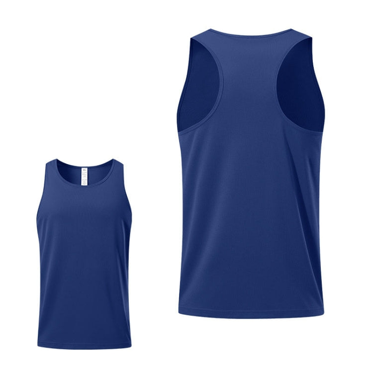 Men's sports vest tank, dark navy racerback with curved H-shaped side cutouts