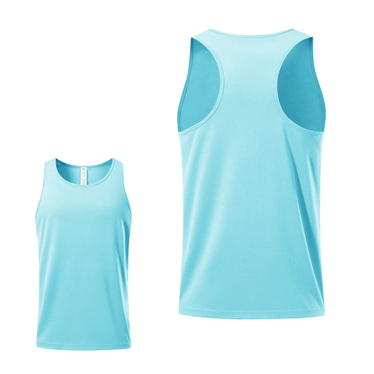 Light blue men’s sports tank top with H-shaped racerback and darker blue side panels