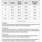 Men's sports vest size chart with length, chest width, hem, and shoulder width