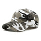 Camouflage duck tongue cap in gray and black with white accents, curved brim