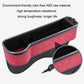 Car seat gap storage box in red suede with dual USB ports and side charging inputs