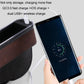 Car seat gap storage box with brown suede top, dual USB ports, and charging cable