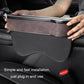 Car seat gap storage box in brown suede and black base being installed by hands