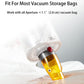 Yellow suction tip adapter inserting into a vacuum storage bag opening