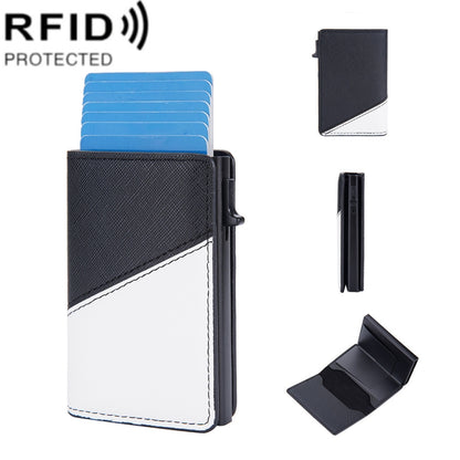 RFID leather card holder wallet with dark blue and white color block design