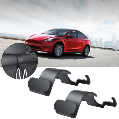 Pair of dark gray car trunk hooks with curved U-shaped hangers for bags or umbrellas