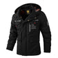 Men's hooded casual jacket, black with front zipper and flap pockets