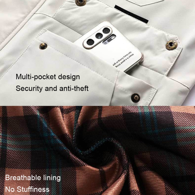 White casual jacket with flap pockets and metal snap buttons detail