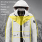 Men's hooded casual jacket in white, plaid hood lining, zipper front, flap pockets