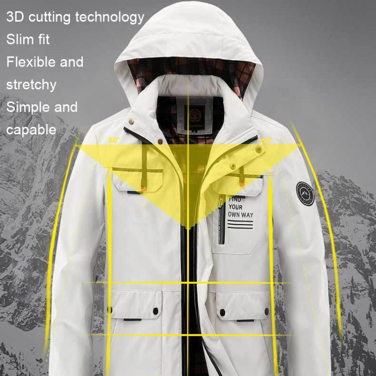 Men's hooded casual jacket in white, plaid hood lining, zipper front, flap pockets