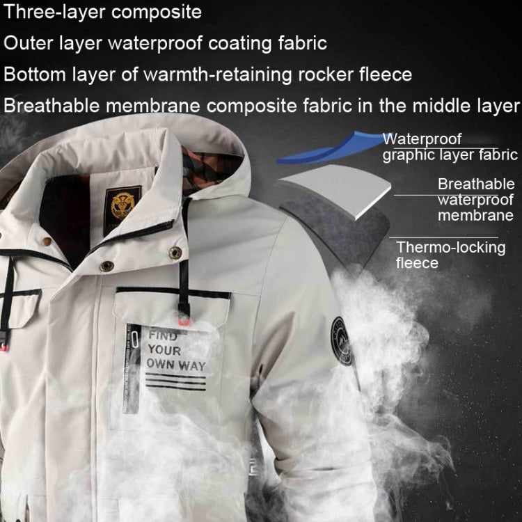 Men's hooded casual jacket in white, chest patch, raised hood and zip front