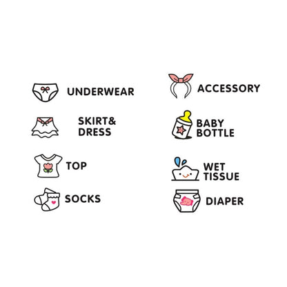 Removable baby category wall stickers: underwear, skirt&dress, top, socks, diaper, accessory