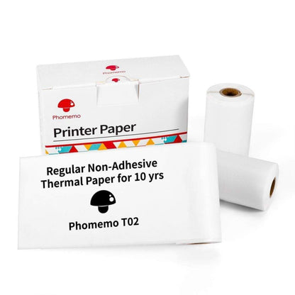 Phomemo T02 thermal printer paper: regular non-adhesive, 10 years, black on white rolls