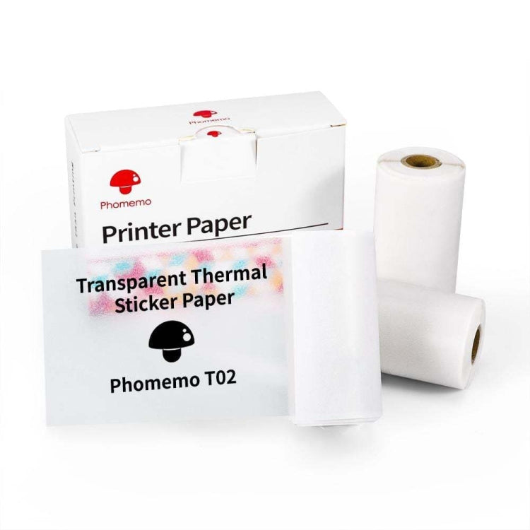 Phomemo T02 transparent thermal sticker paper roll with printer paper box