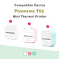 Thermal paper compatibility for Phomemo T02 mini thermal printer, shown with device color options