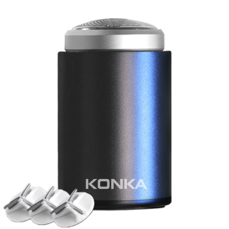 KONKA mini portable electric shaver, black body with three spare knife heads